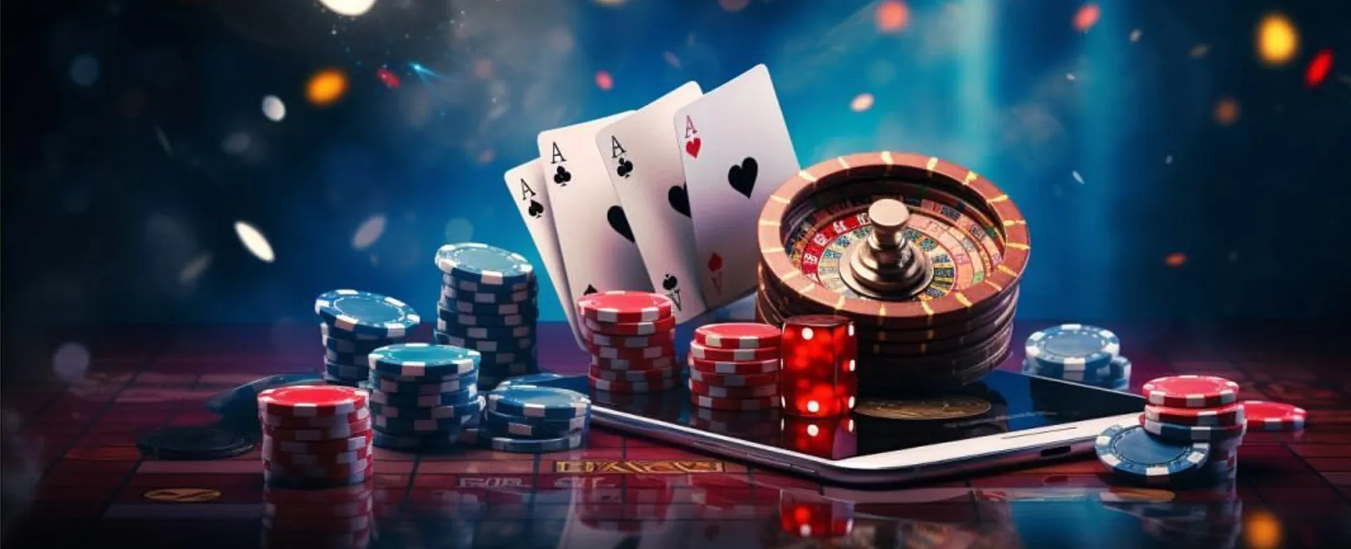 nn777.com Poker tables with playing cards and chips